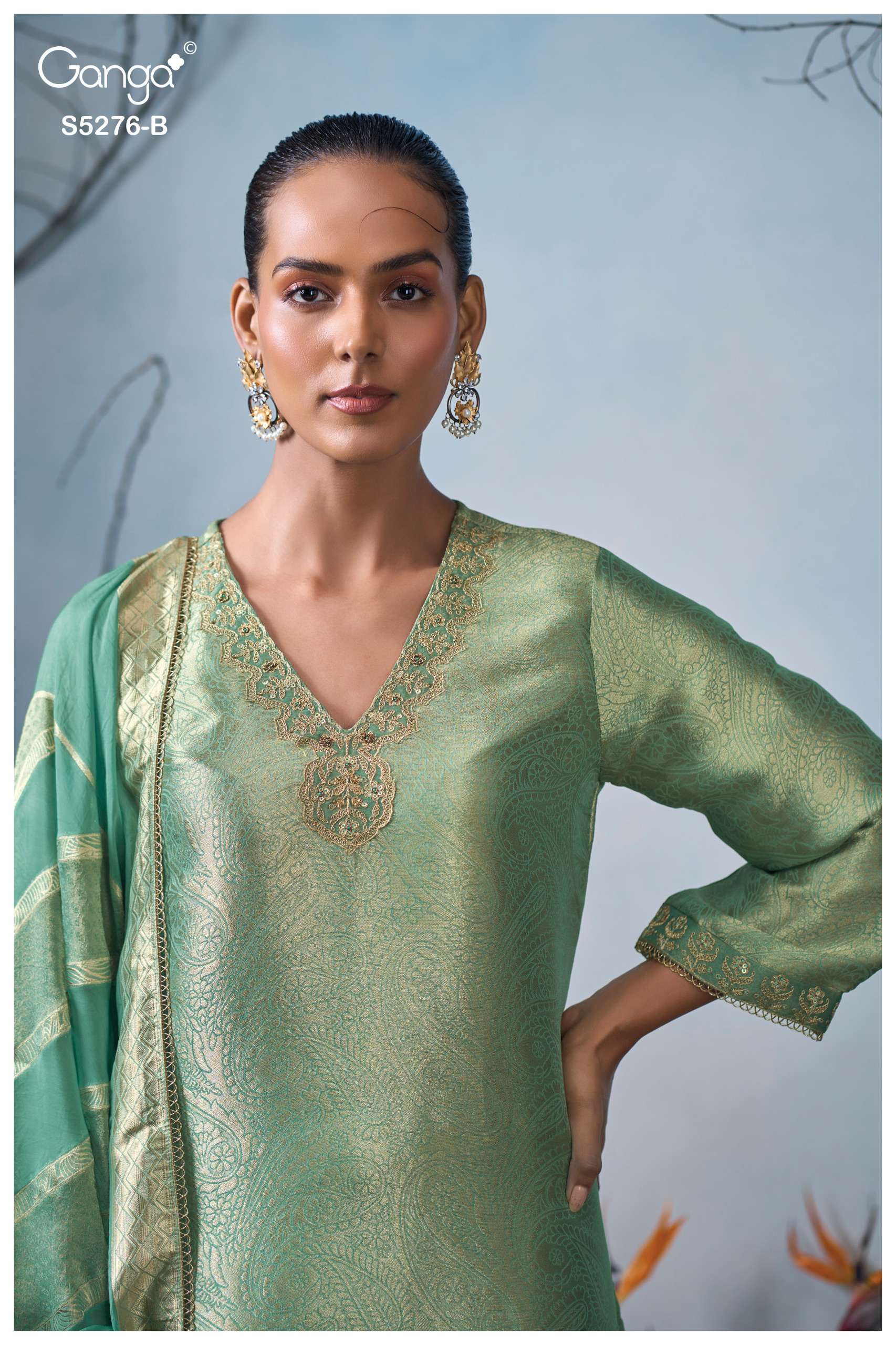 GANGA FARIKA 5276 GIRAFFE SILK JACOUARD SOLID COLOR SALWAR SUIT MODERN SILHOUETTES